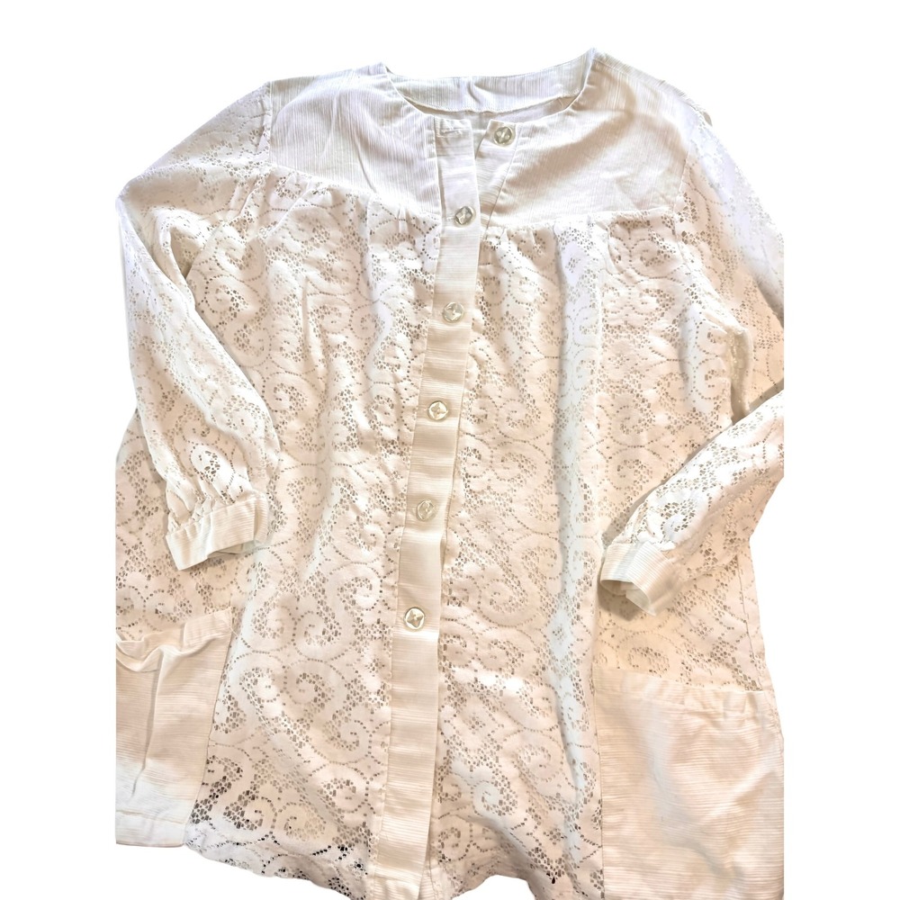 Vintage Robby Len Fashions White Lace Button Front Cover Up Tunic ILGWU USA